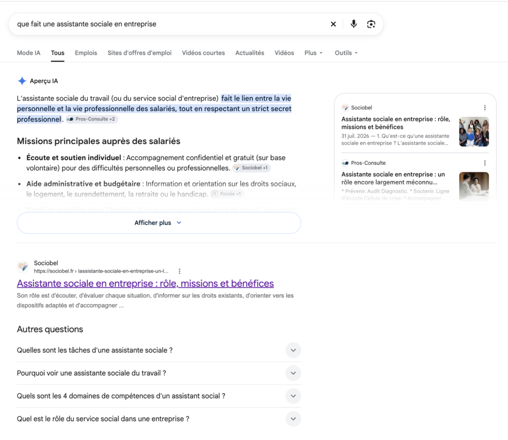 Évolution GEO GOOGLE OVERVIEWS entreprise SOCIOBEL